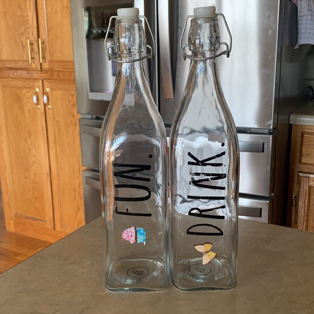 Rae Dunn heavy glass decanter bottles bail & trigger
